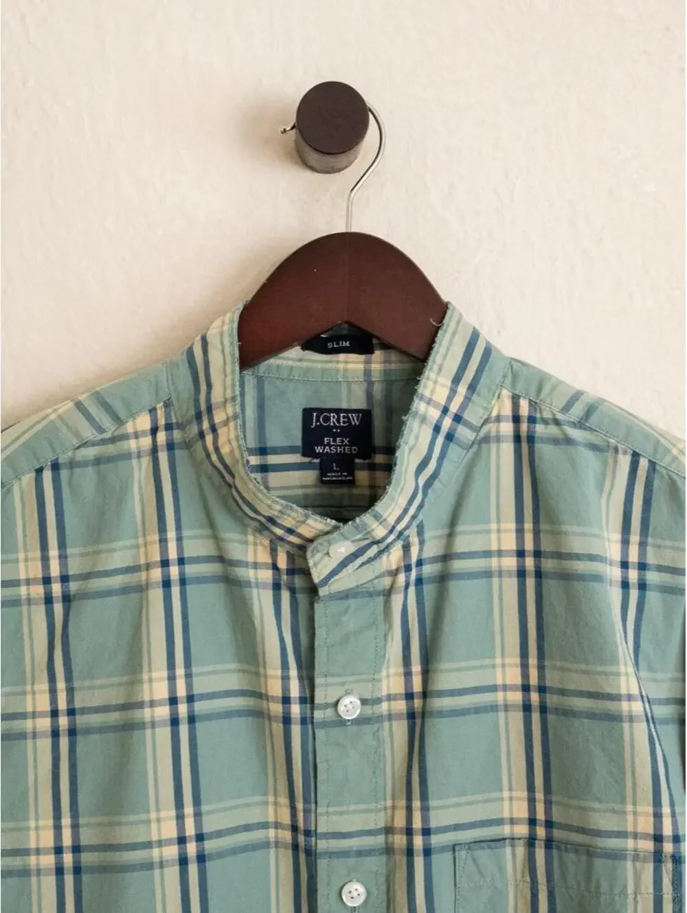 J.Crew Flex Washed Slim Plaid Shirt Men’s Large Green Blue